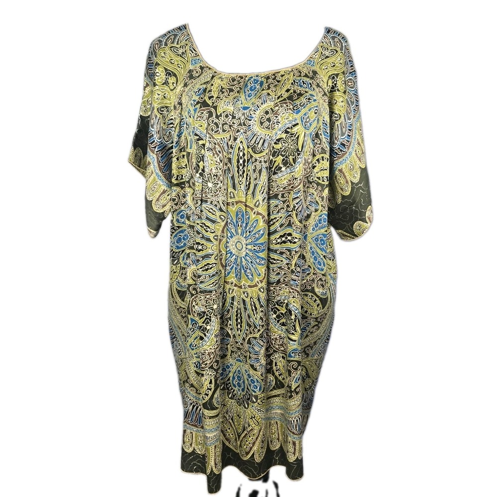 Anna Sui Metallic Silk Dress Medium Green Boho‎